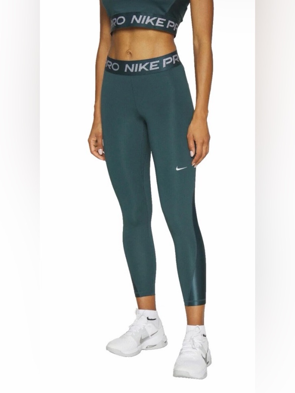 NWT Nike Pro Dri-Fit Women's Deep Jungle Green Mid Rise 7/8 Shine Leggings, XS